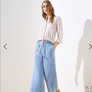 LOFT Cotton Linen Drawstring Wide Leg Pant